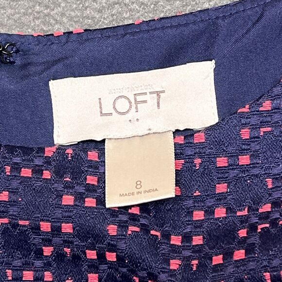LOFT Women's Woven Textured Sleeveless Sheath Navy/Pink Size 8 Dress - Picture 2 of 8